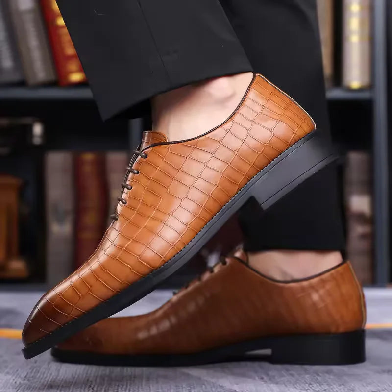 Distinto - Men's Crocodile Embossed Leather Oxford Dress Shoes - Ashour Shoes