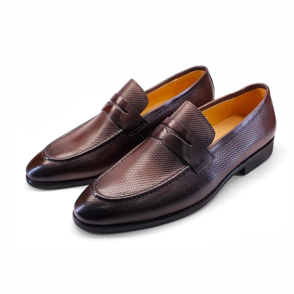 Stile - Men's Textured Genuine Leather Penny Loafers - Ashour Shoes