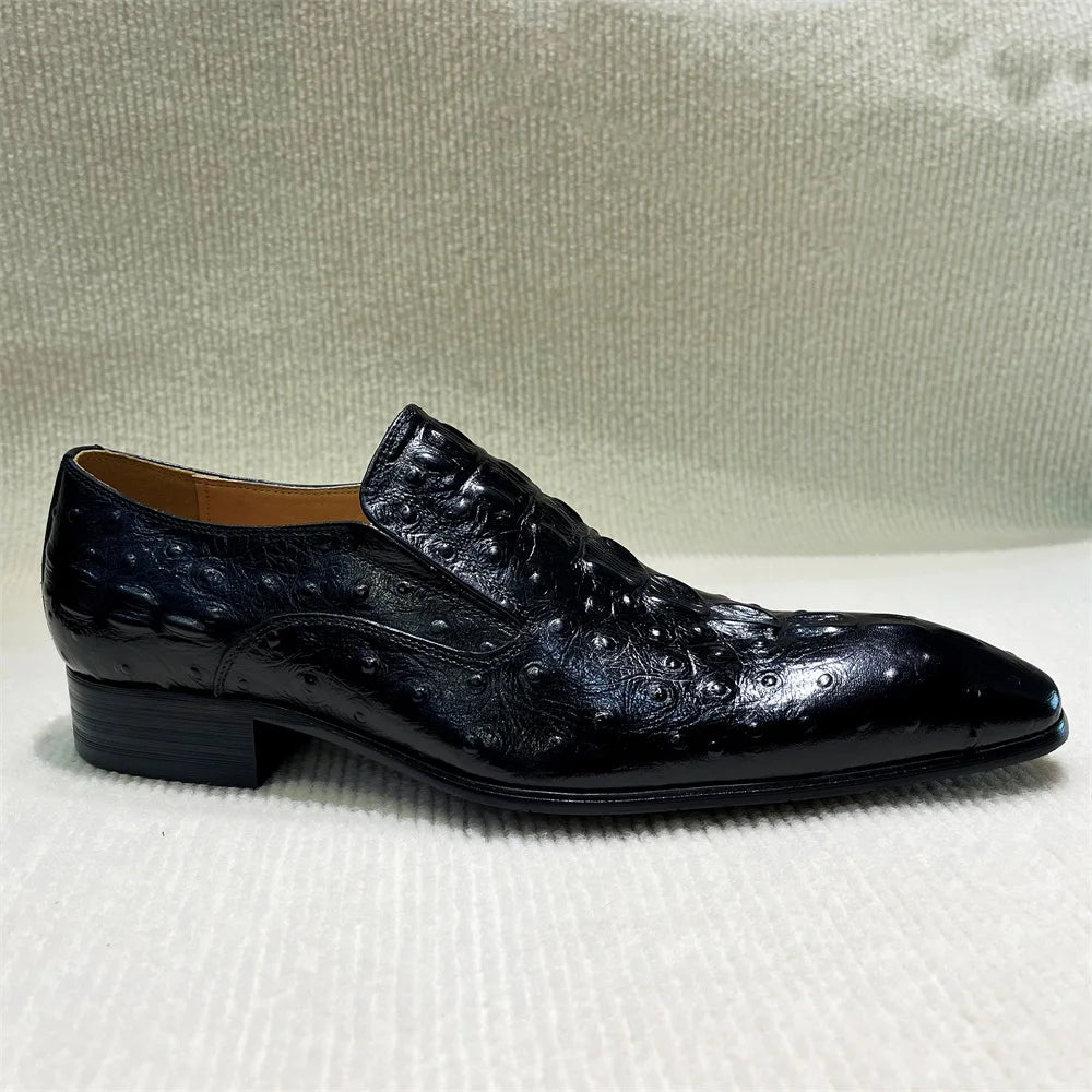 Virello – Men’s Leather loafers with ostrich print (Black / Brown) - Ashour Shoes