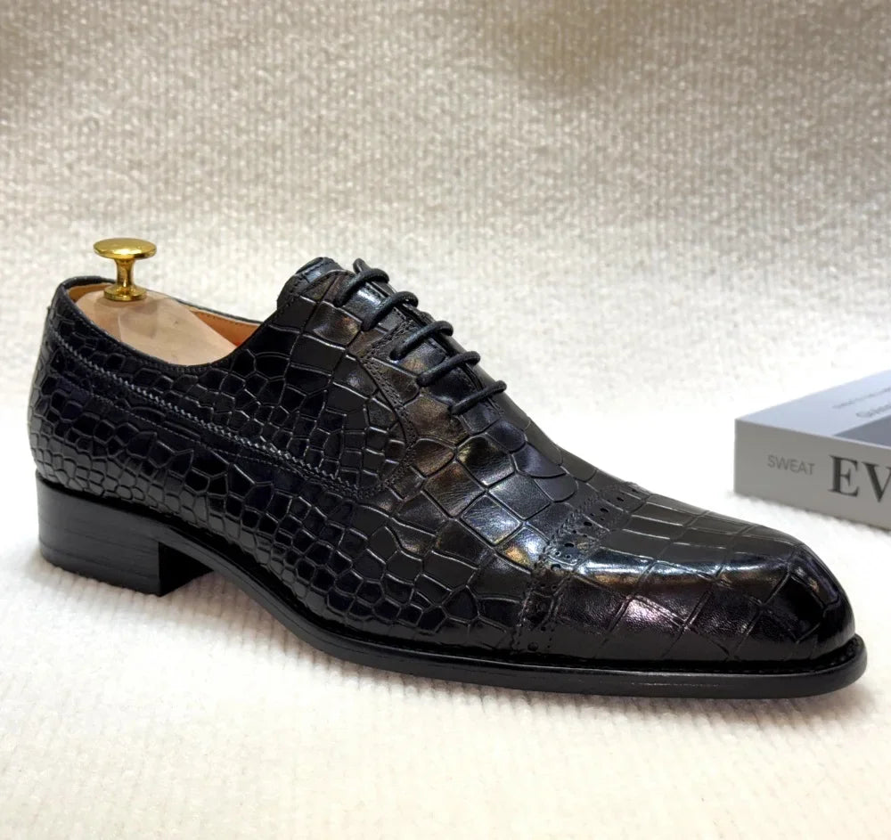 Alligatore - Men's Luxury Crocodile Embossed Leather Cap Toe Oxfords - Ashour Shoes