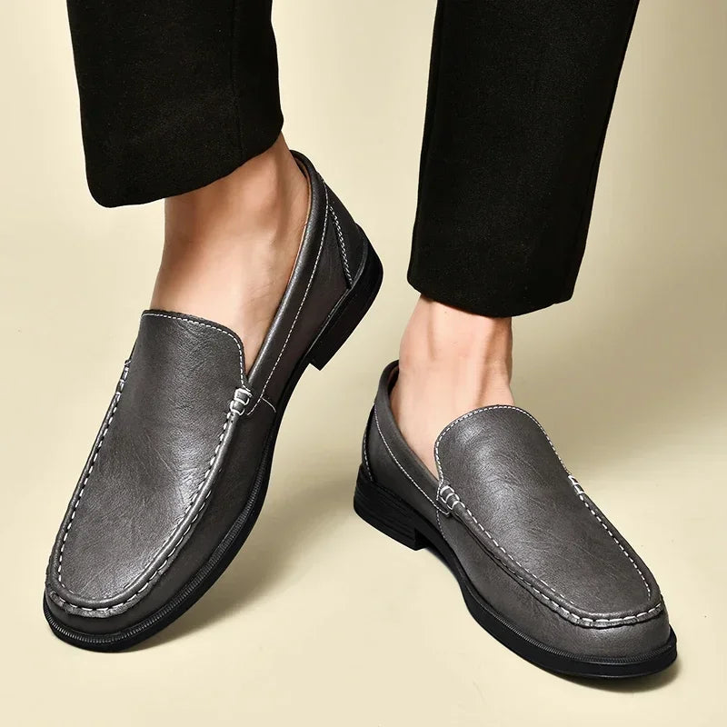 Sereno2 - Men's Blue PU Leather Slip-On Driving Moccasin Loafers - Ashour Shoes