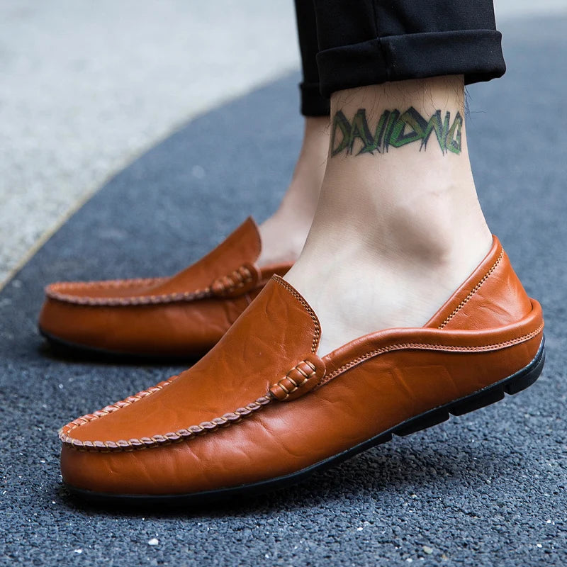 Comodo - Men's Dark Blue Leather Driving Loafers - Ashour Shoes