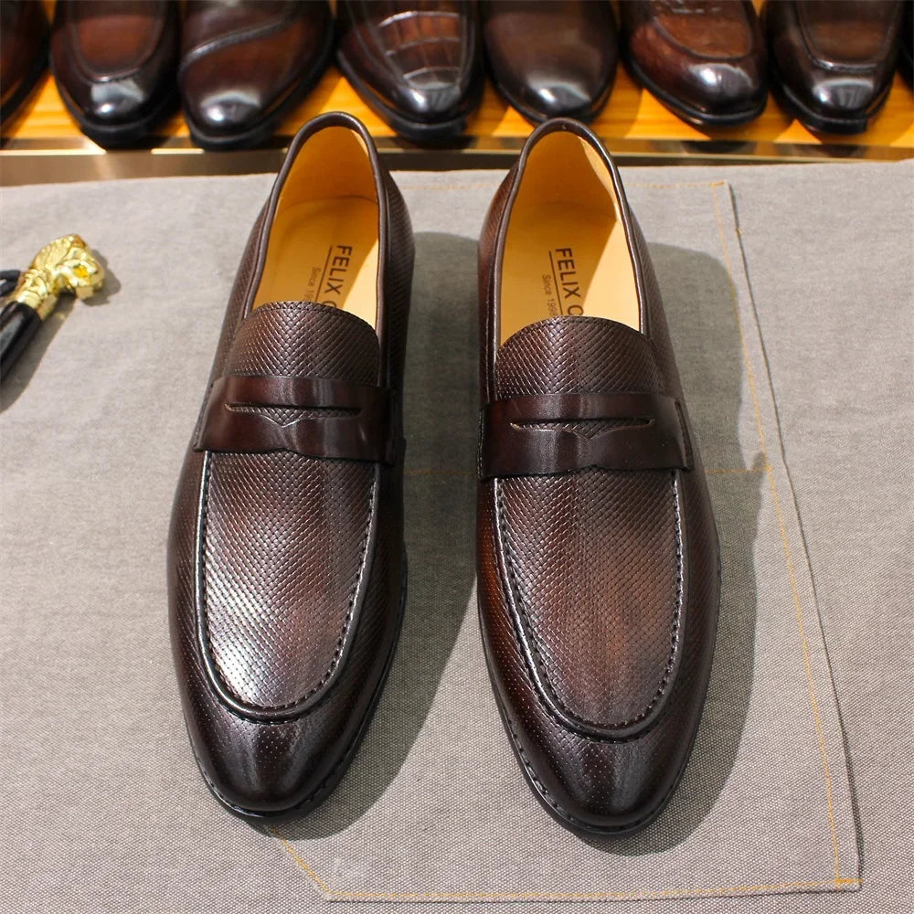 Stile - Men's Textured Genuine Leather Penny Loafers - Ashour Shoes