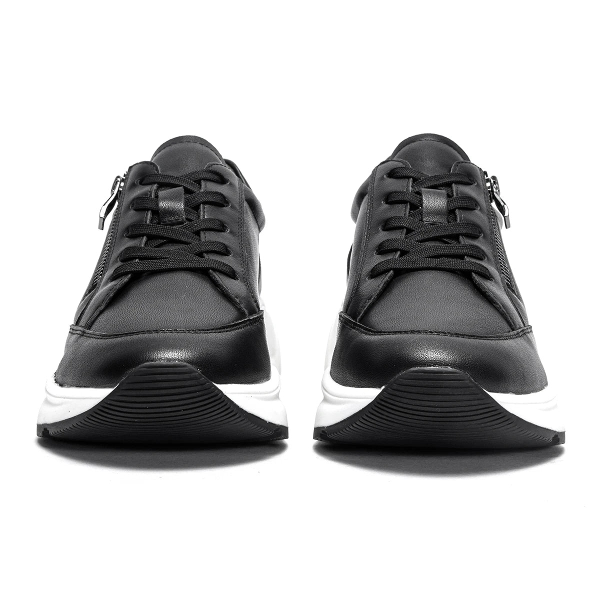 Zenith - Women's Casual Leather Platform Sneakers with Side Zipper - Ashour Shoes