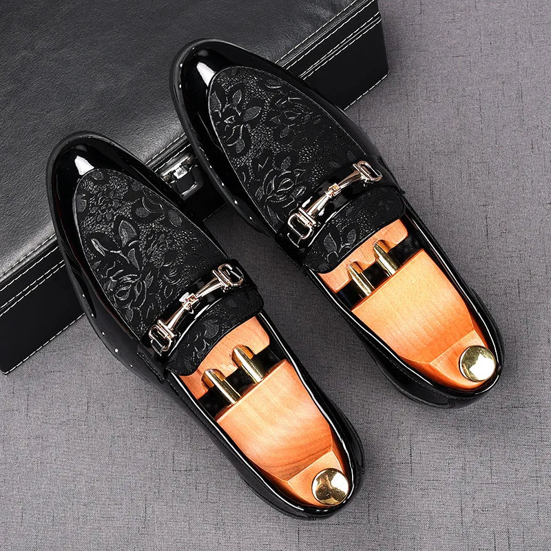 Maestro - Men's Luxury Patent Leather Floral Embossed Loafers - Ashour Shoes