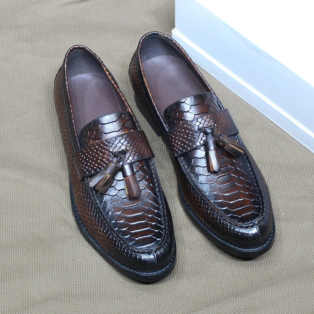Alino - crocodile print tassel leather loafers for men - Ashour Shoes