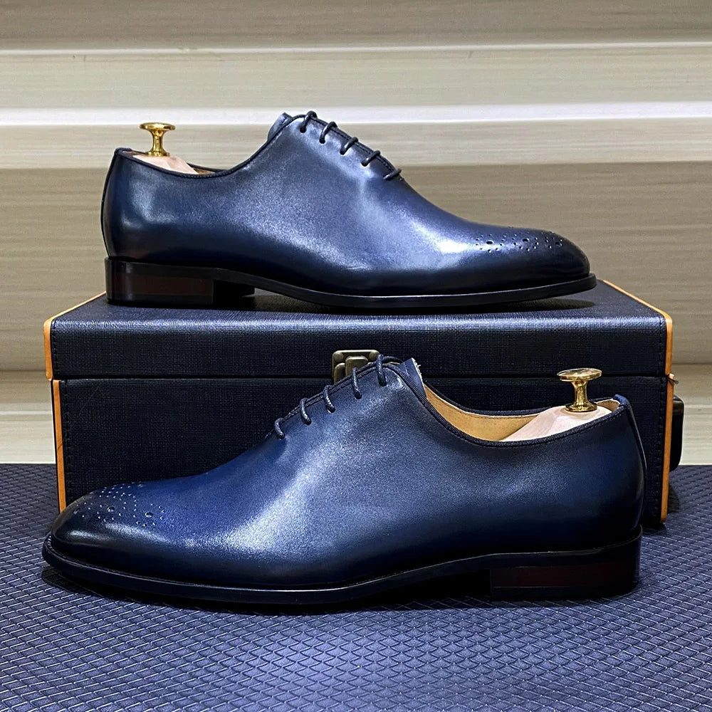 Maestro - Men's Premium Leather Brogue Cap Toe Oxford Dress Shoes - Ashour Shoes