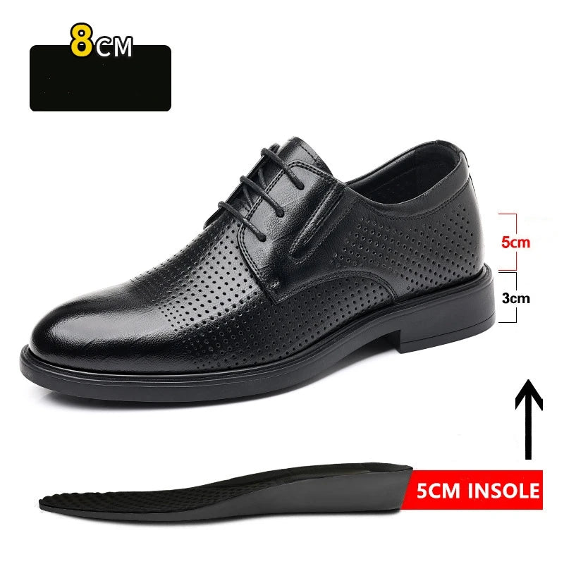 Ascenso - Men's 8 CM Height Increasing Black Split Leather Oxford Dress Shoes - Ashour Shoes