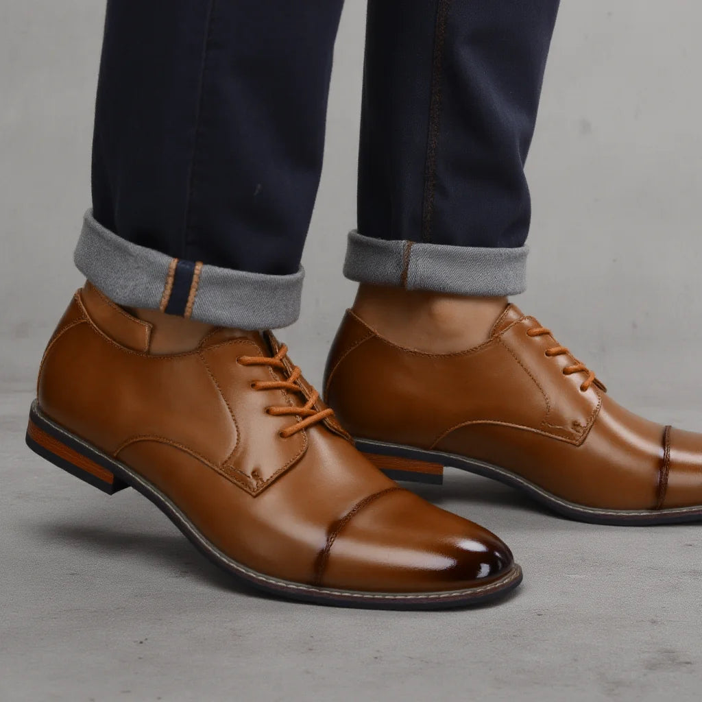 Brunito - Men's Polished Cap Toe Derby Dress Shoes - Ashour Shoes
