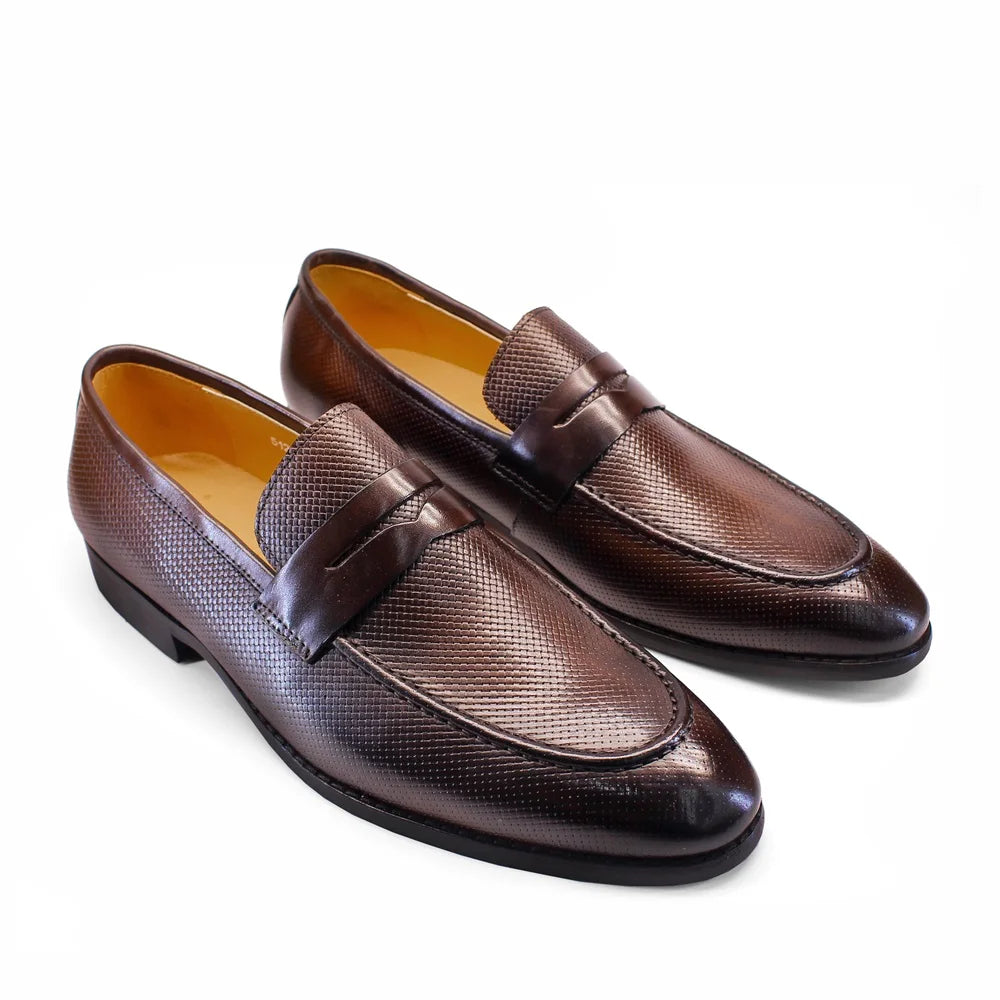 Stile - Men's Textured Genuine Leather Penny Loafers - Ashour Shoes