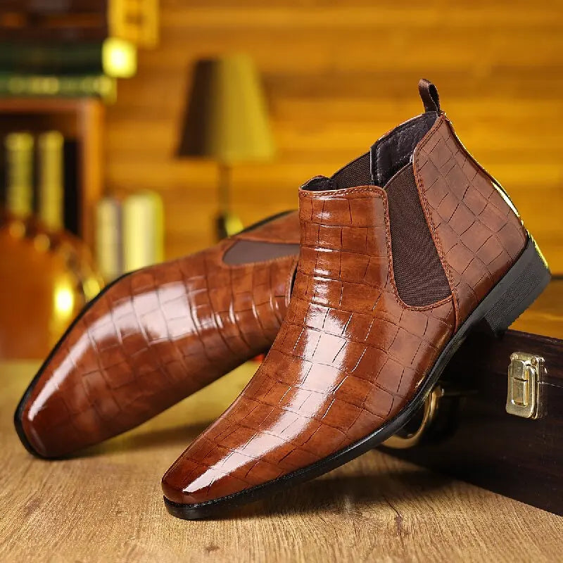 Lucente - Men's Elegant Croc-Embossed Chelsea Boots - Ashour Shoes