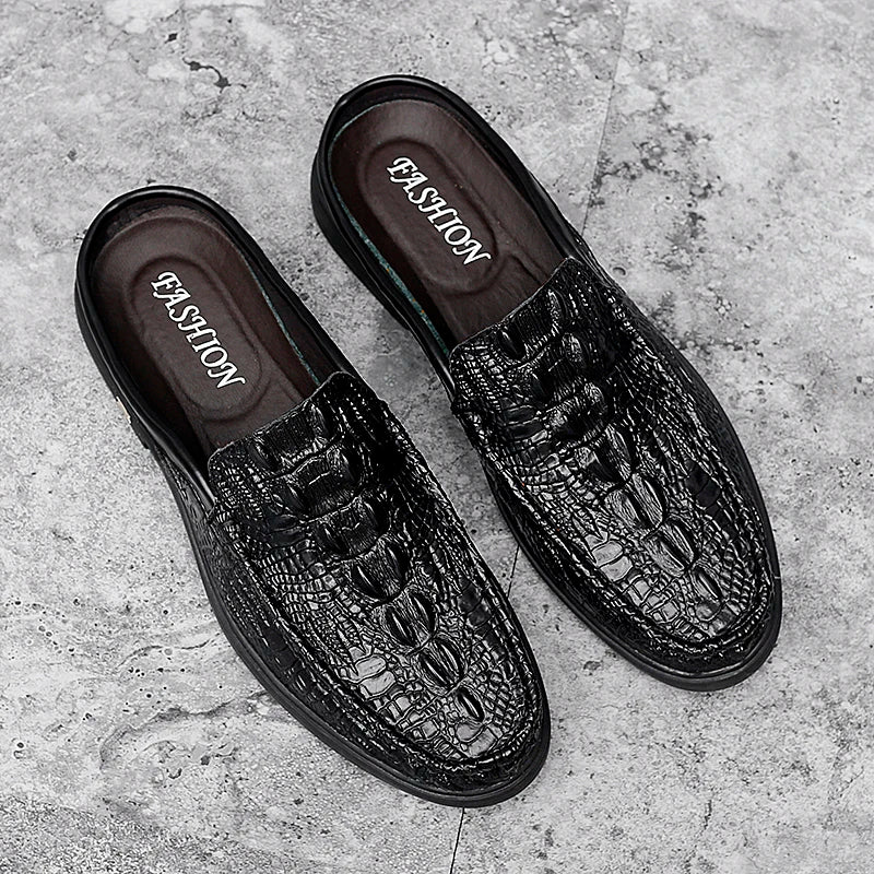 Neravo – Men’s Crocodile & Alligator pattern leather Mules. Backless Slip-On - Ashour Shoes