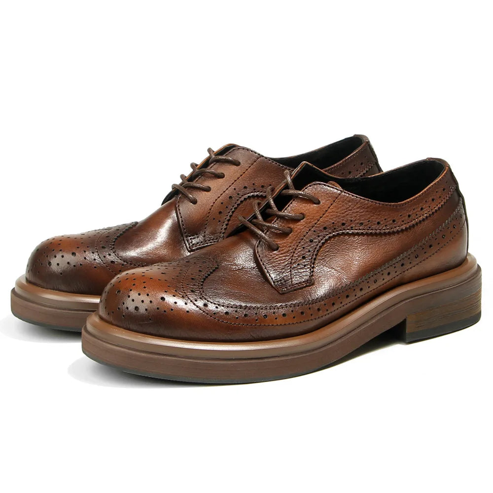 Maestro - Men's Distressed Leather Brogue Derby Shoes with Chunky Sole - Ashour Shoes