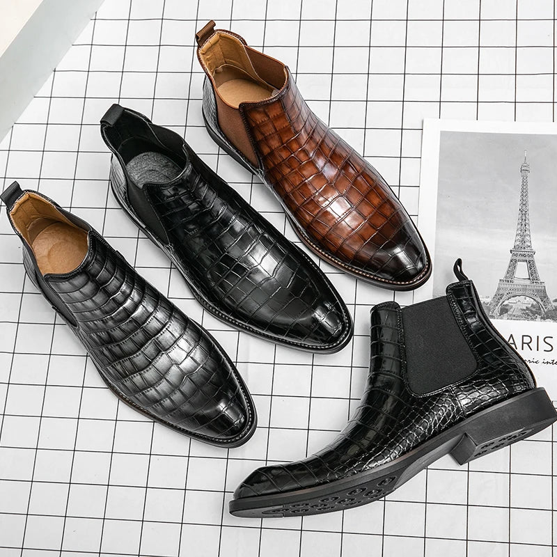 Calviro – Men’s Crocodile-Embossed Chelsea Boots – vegan Leather Ankle Boots - Ashour Shoes