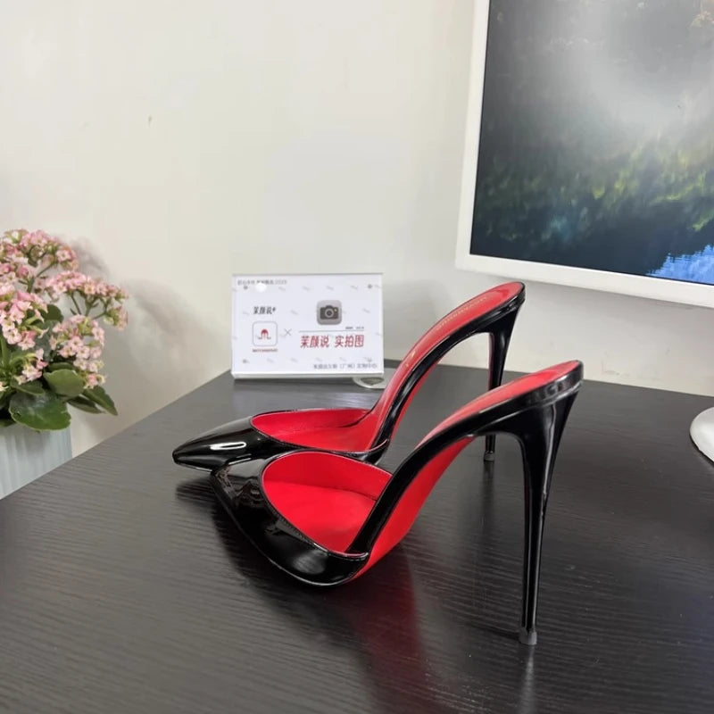 POX3 - Red Bottom High Heels in Patent Leather Pointed Toe Stiletto Pumps for Women - Ashour Shoes