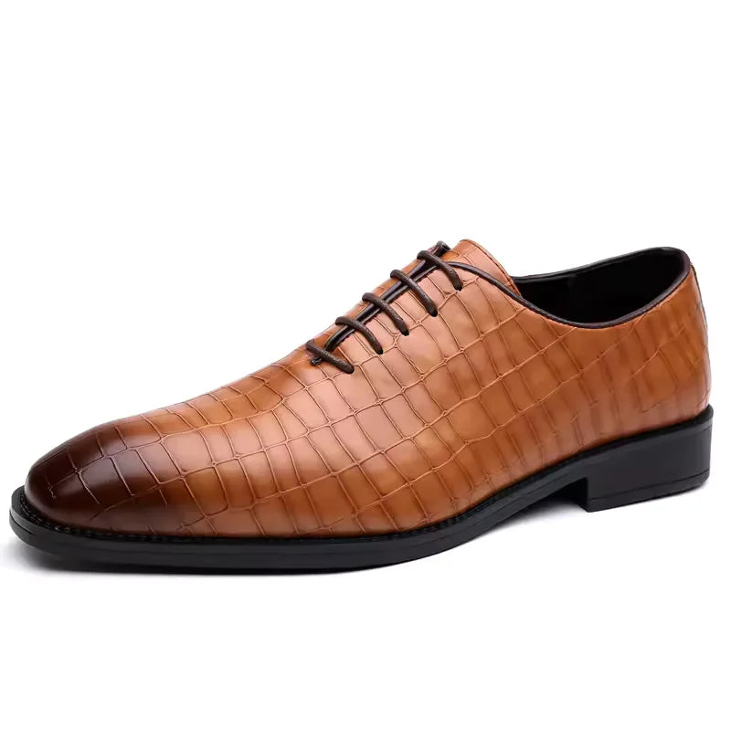 Distinto - Men's Crocodile Embossed Leather Oxford Dress Shoes - Ashour Shoes