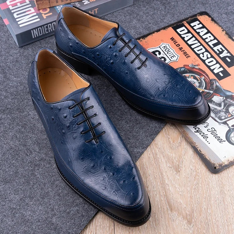 Distinto - Men's Luxury Black Ostrich Print Leather Oxford Dress Shoes - Ashour Shoes