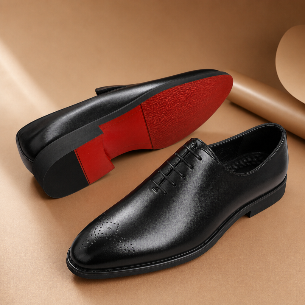 Rosso Nuov -Affordable Red bottom sole Leather Oxford dress shoes Black / US10/UK9/EU43