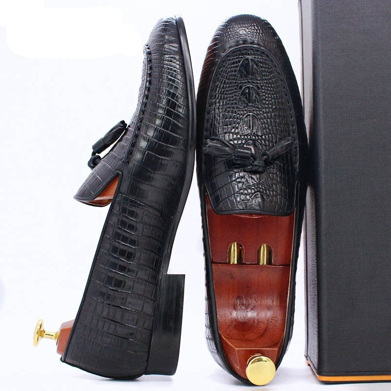 il Lussone 2 - Luxury Crocodile Print Leather Tassel Loafers For Men - Ashour Shoes