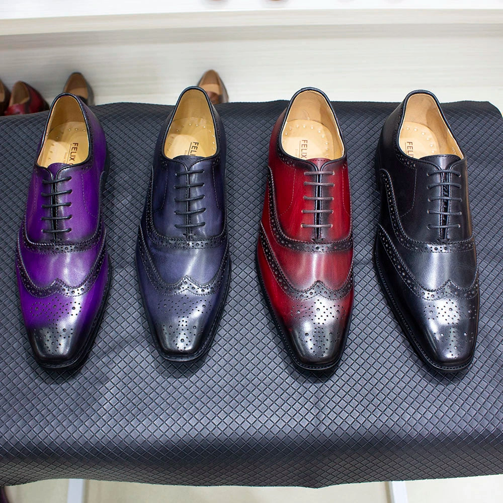 Autentico - Men's Classic Wingtip Oxford Leather Dress Shoes. Handmade - Ashour Shoes