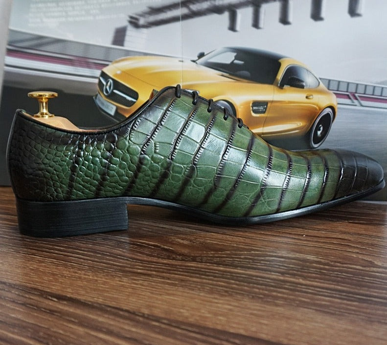 Dao Alligator - Crocodile Pattern leather Oxford Dress Shoes Green / 13 Dao Alligator - Crocodile Pattern leather Oxford Dress Shoes Green / 13