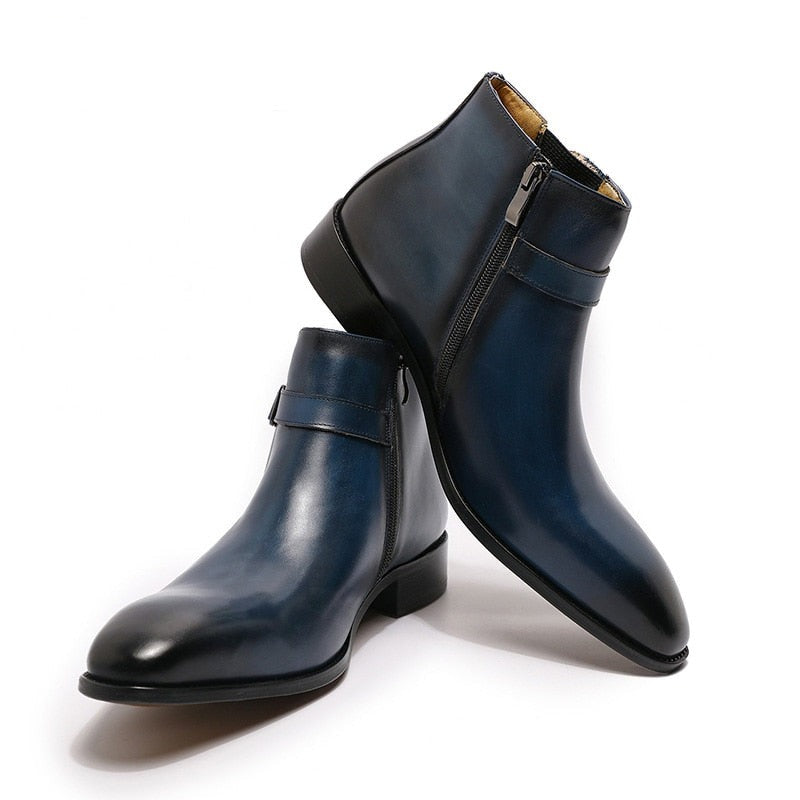 Chiaro2 - Men's Leather Dress Boots With Zipper & Buckle AshourShoes Chiaro2 - Men's Leather Dress Boots With Zipper & Buckle AshourShoes