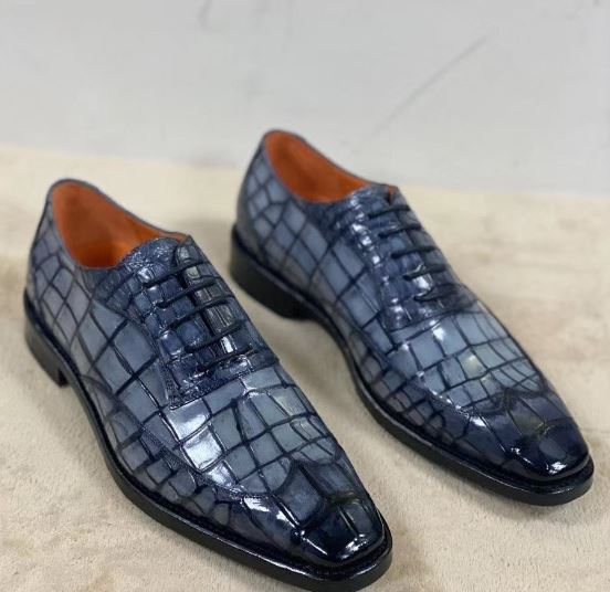 Alligator Print / Crocodile Pattern Leather Dress Shoes - Ashour Shoes