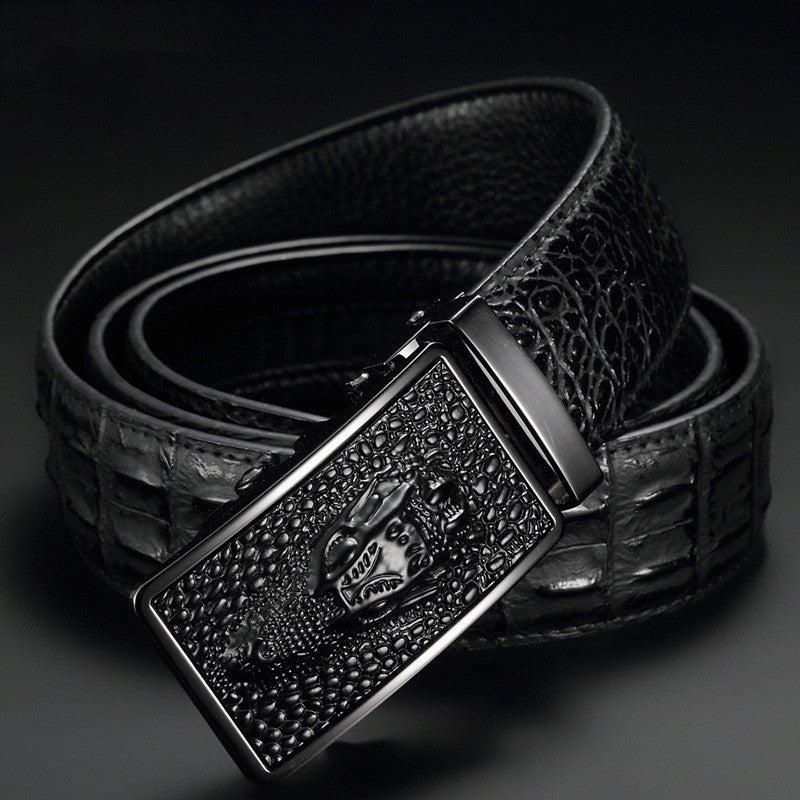 Squama - Men's Crocodile Embossed Leather Belt with Automatic Buckle - view 5
