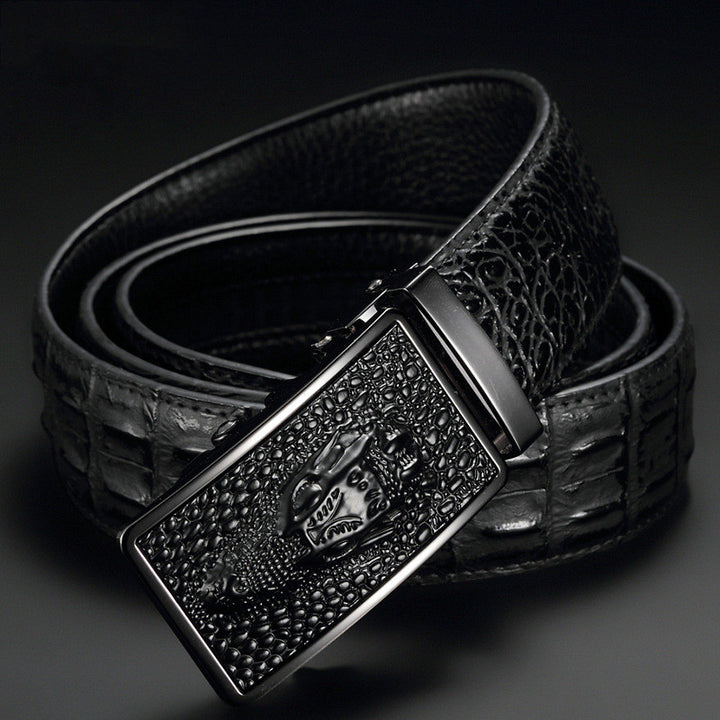 Squama - Men's Crocodile Embossed Leather Belt with Automatic Buckle - view 5
