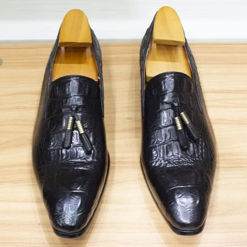 The Lasen - Luxurious Alligator Print Leather Tassel Loafers - Ashour Shoes