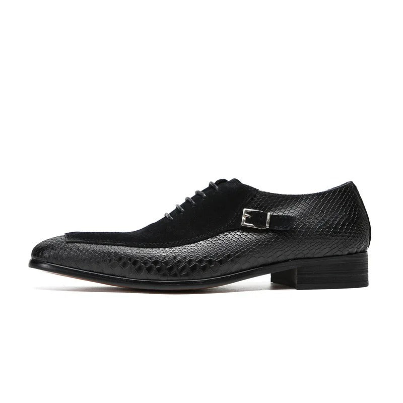 Emporimus2 - Suede & Alligator Print Leather Oxford Single Buckle dress Shoes - Ashour Shoes