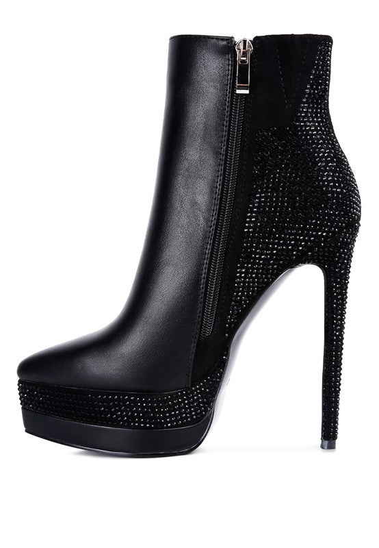 ENCANTO Diamante Set High Heeled Ankle Boot - Ashour Shoes