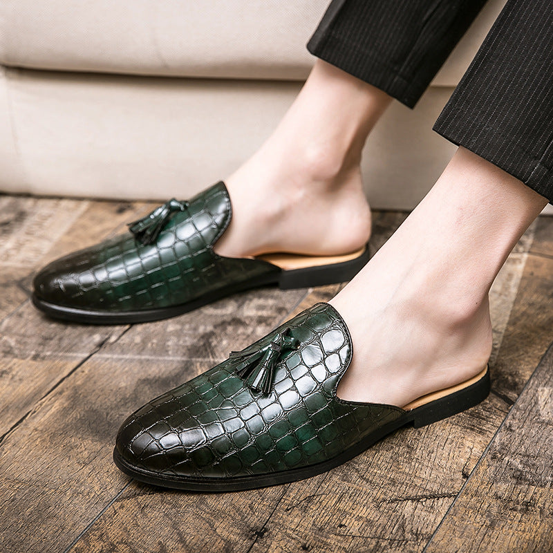 Scaglia - Men's Crocodile Embossed Tassel Mules / Backless Loafers - view 9 — view 8 of 10