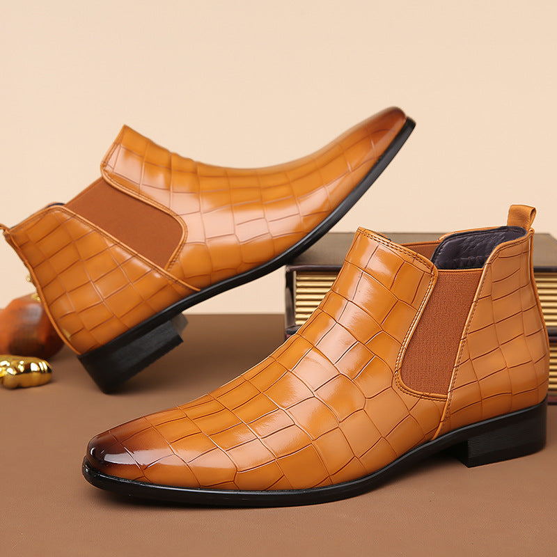 Rettile - Men's Crocodile Embossed Pointed Chelsea Boots - view 6 — view 6 of 12
