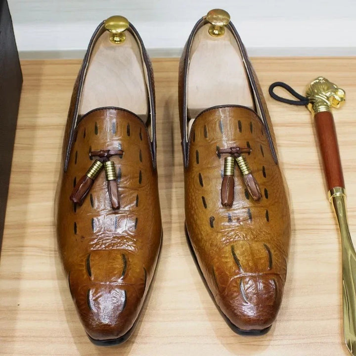 The Lasen - Luxurious Alligator Print Leather Tassel Loafers