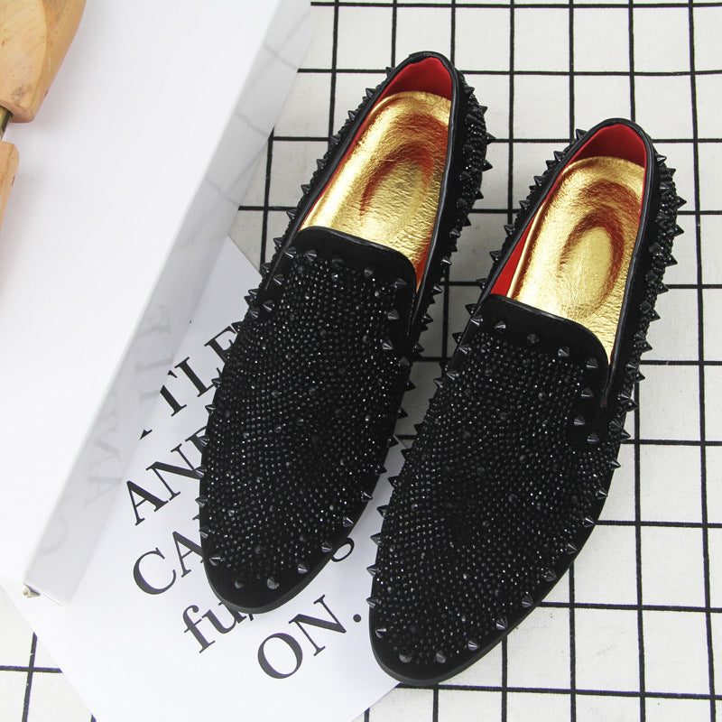 Spina - Men's Black Spiked & Crystal Studded Smoking Loafers - view 2