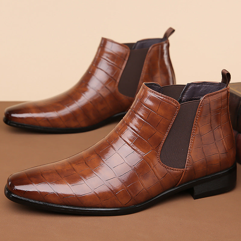 Rettile - Men's Crocodile Embossed Pointed Chelsea Boots - view 8 — view 8 of 12
