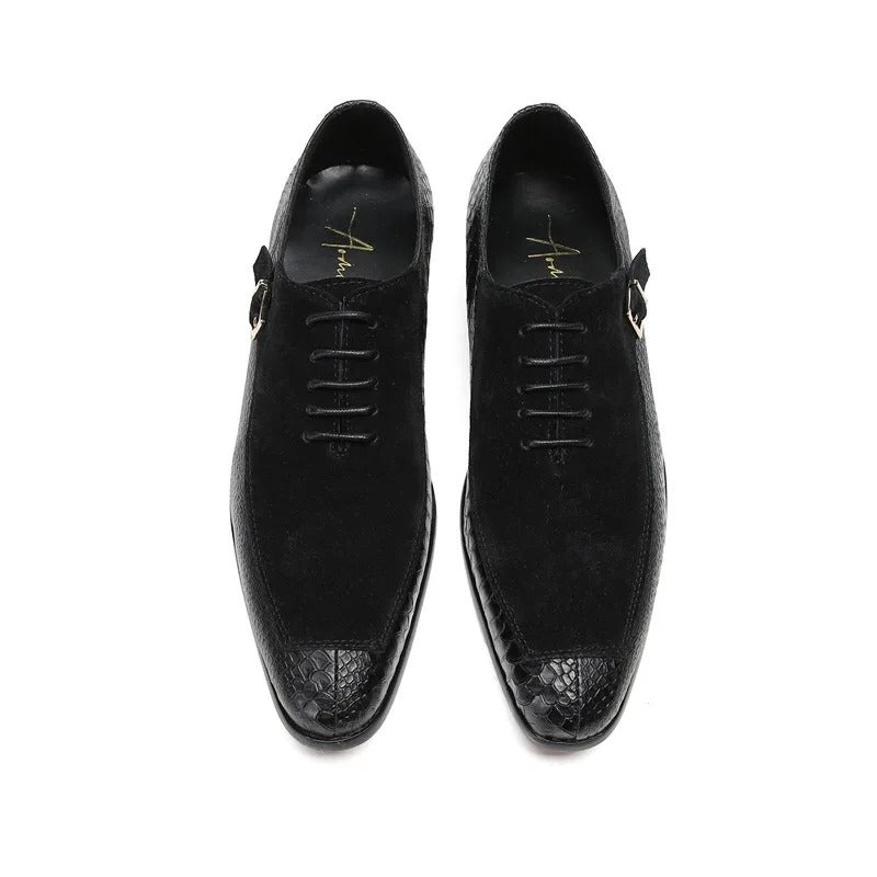 Emporimus2 - Suede & Alligator Print Leather Oxford Single Buckle dress Shoes - Ashour Shoes