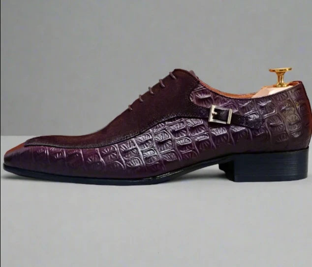 Emporimus2 - Suede & Alligator Print Leather Oxford Single Buckle dress Shoes - Ashour Shoes