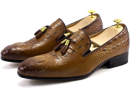 The Lasen - Luxurious Alligator Print Leather Tassel Loafers - Ashour Shoes