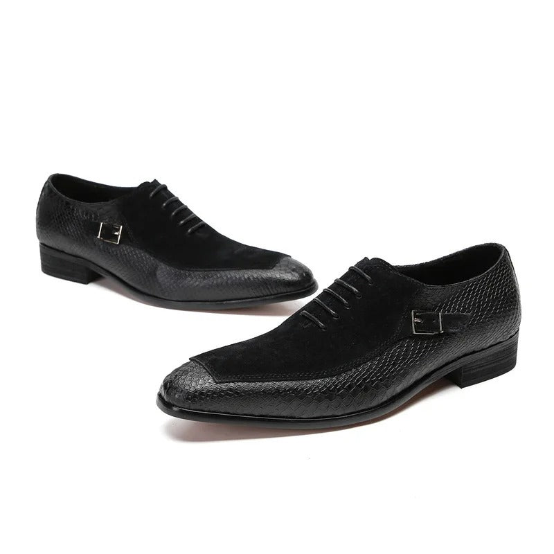 Emporimus2 - Suede & Alligator Print Leather Oxford Single Buckle dress Shoes - Ashour Shoes