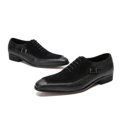 Emporimus2 - Suede & Alligator Print Leather Oxford Single Buckle dress Shoes - Ashour Shoes