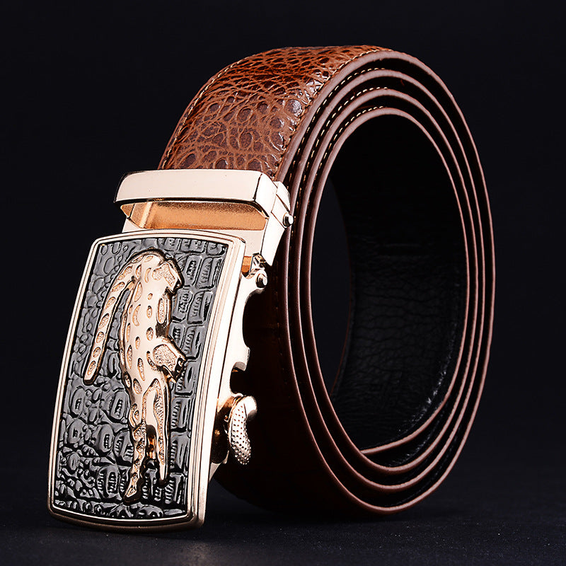 Squama - Men's Crocodile Embossed Leather Belt with Automatic Buckle - view 2