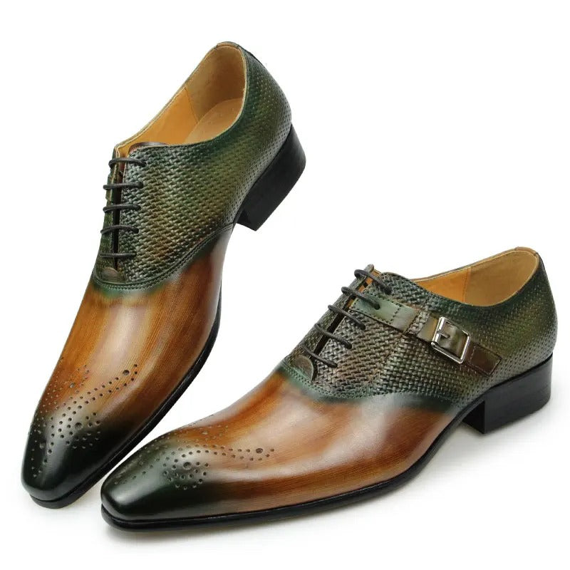 Aubino 2 - Luxury Men's single strap Cap Toe Oxford Shoes (2 patterns design) - Ashour Shoes