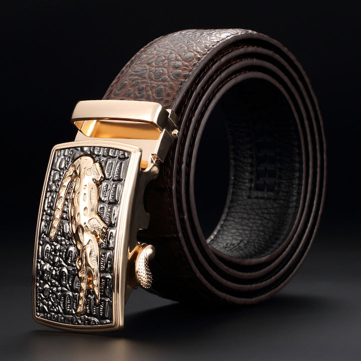 Squama - Men's Crocodile Embossed Leather Belt with Automatic Buckle