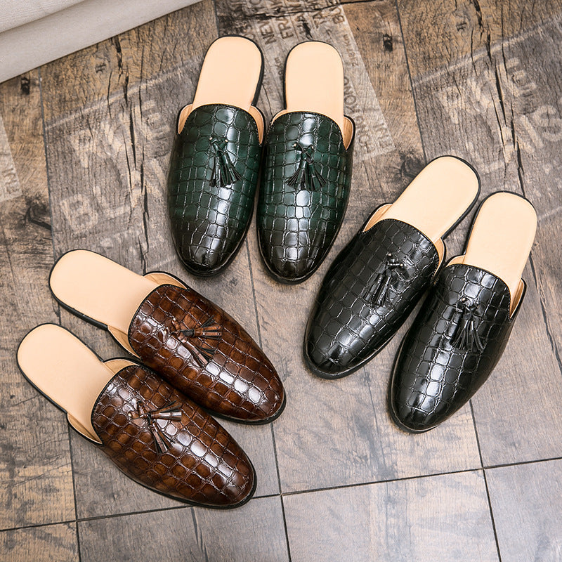 Scaglia - Men's Crocodile Embossed Tassel Mules / Backless Loafers - view 3 — view 3 of 10