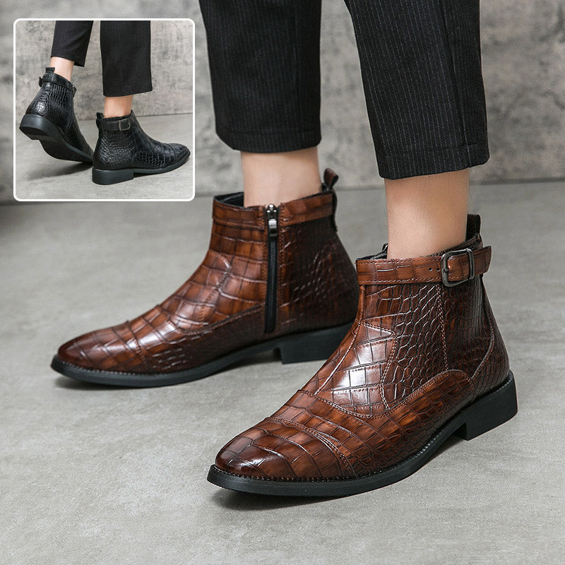 Drago - Men's Crocodile Embossed Buckle Zip Ankle Boots - view 2