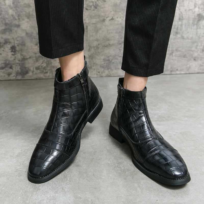 Drago - Men's Crocodile Embossed Buckle Zip Ankle Boots - view 4 — view 4 of 10