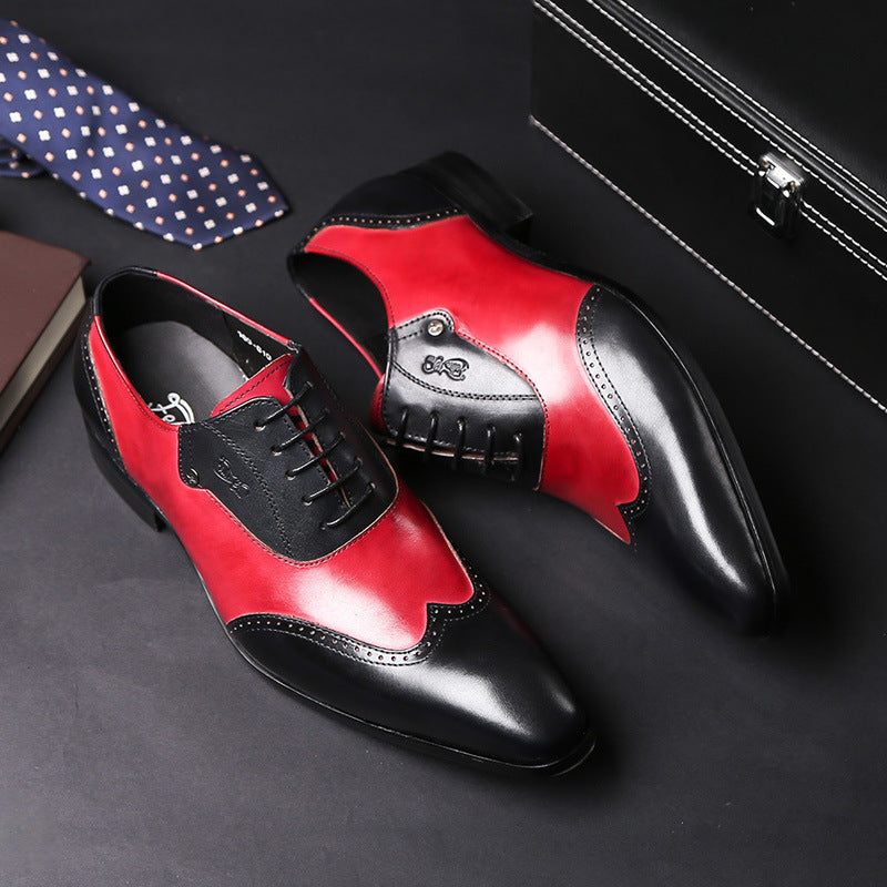 Fiamma - Men's Red & Black Two-Tone Leather Wingtip Oxford Dress Shoes - view 4 — view 4 of 9