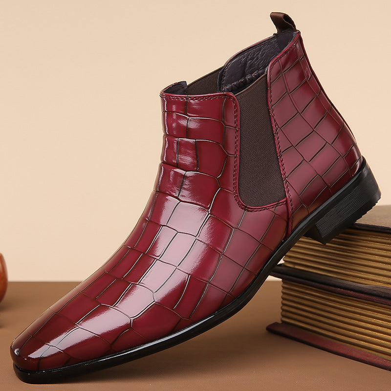 Rettile - Men's Crocodile Embossed Pointed Chelsea Boots - view 11 — view 11 of 12